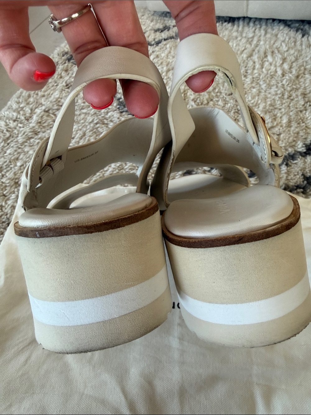 Vince Shelby Flax Cream Leather Slingback Platform Sandals with buckle 8 - Picture 6 of 11
